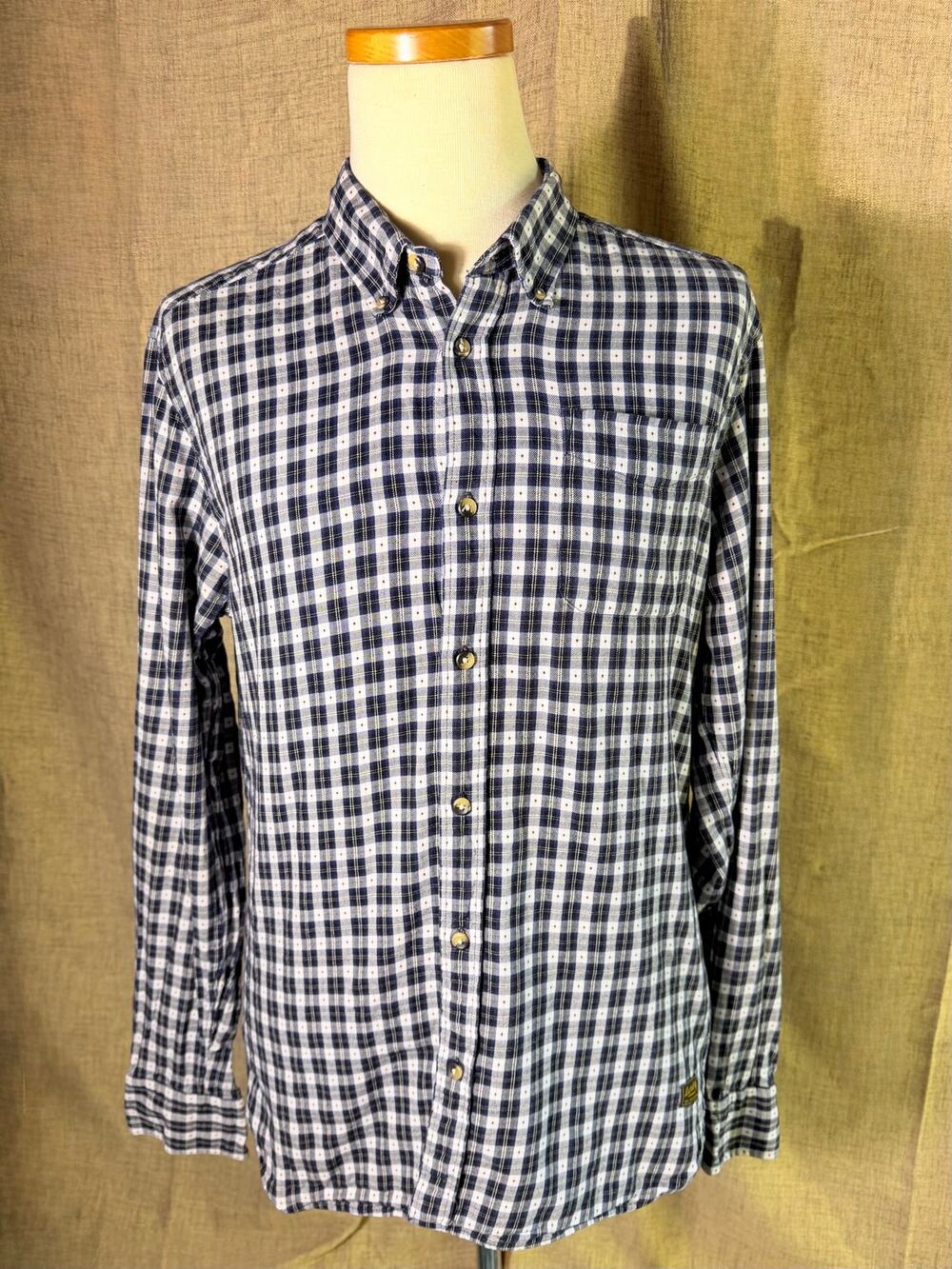 Scotch&Soda Men's Plaid Button Down Size L Blie White Long Sleeve Cotton Casual